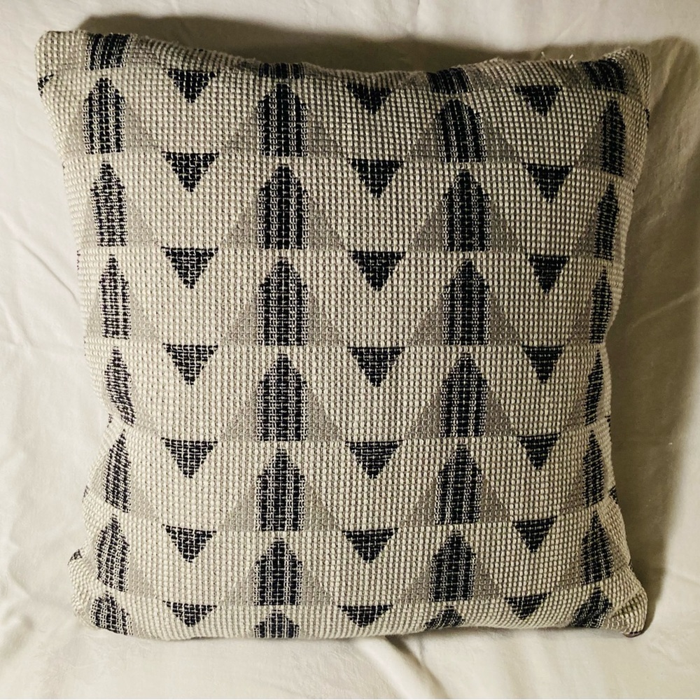 Original hand knit black grey and cream decorative pillow down feather insert